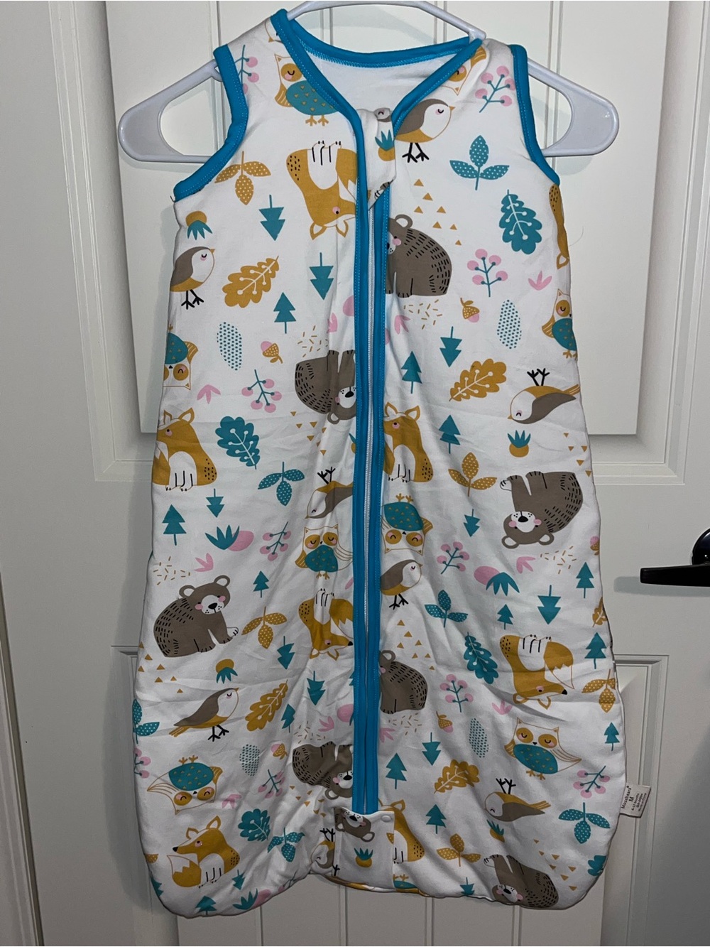 Baby  Sleep Sack Pajamas with Teal Trim and Forest Animal Print